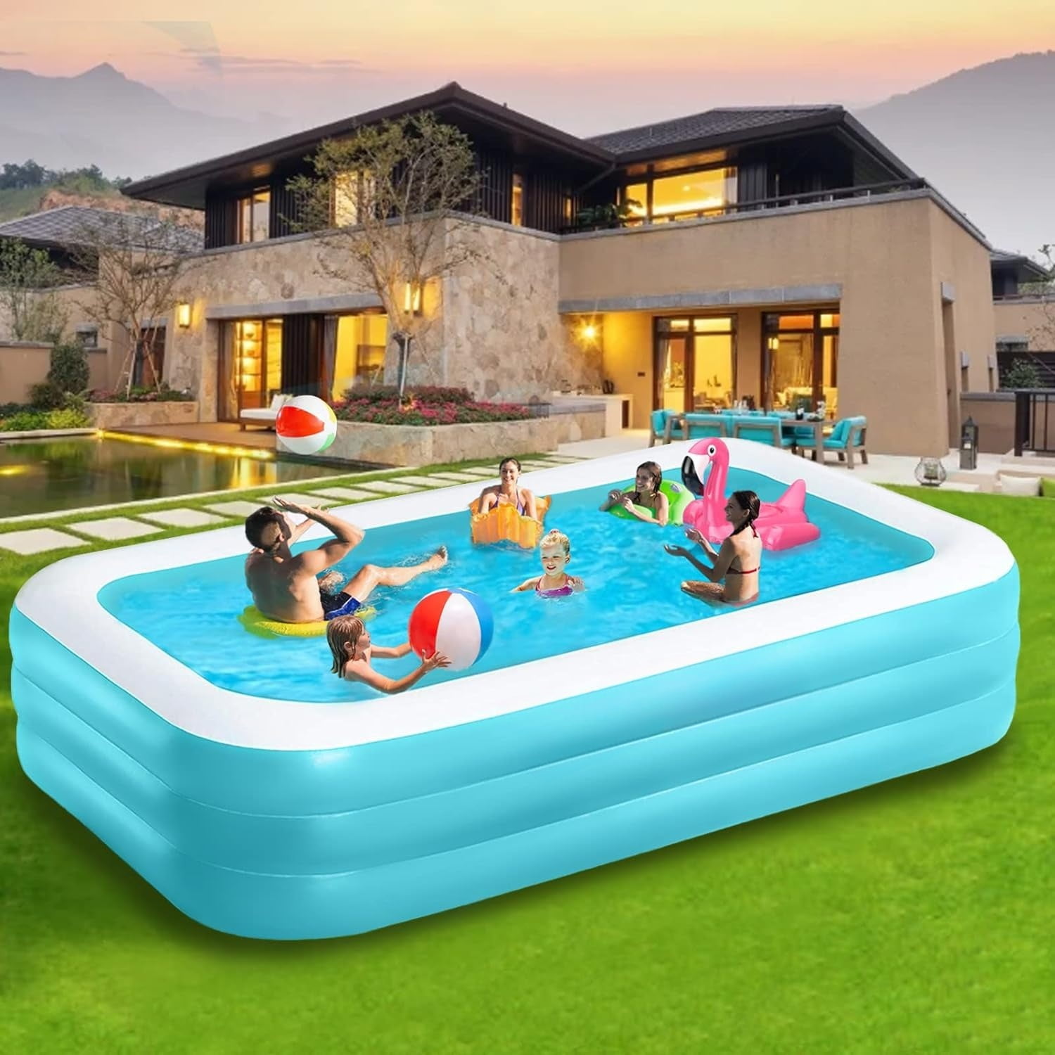 10 Pcs Kiddie Pools 34x10 Inch Sunset Glow Pool 3 Rings