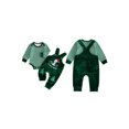 thumbnail image 2 of RUINIXCW Newborn Baby Boy Girl My First Christmas Outfit Infant Fall Winter Clothes Stripe Long Sleeve Romper Embroidery Velvet Overalls Pants Set, 2 of 10