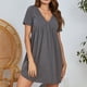 thumbnail image 1 of Camisón corto de algodón de imitación para mujer, ropa de casa, pijama de manga corta con cuello en V, pijama arrugado, camisón de mujer, 1 of 4