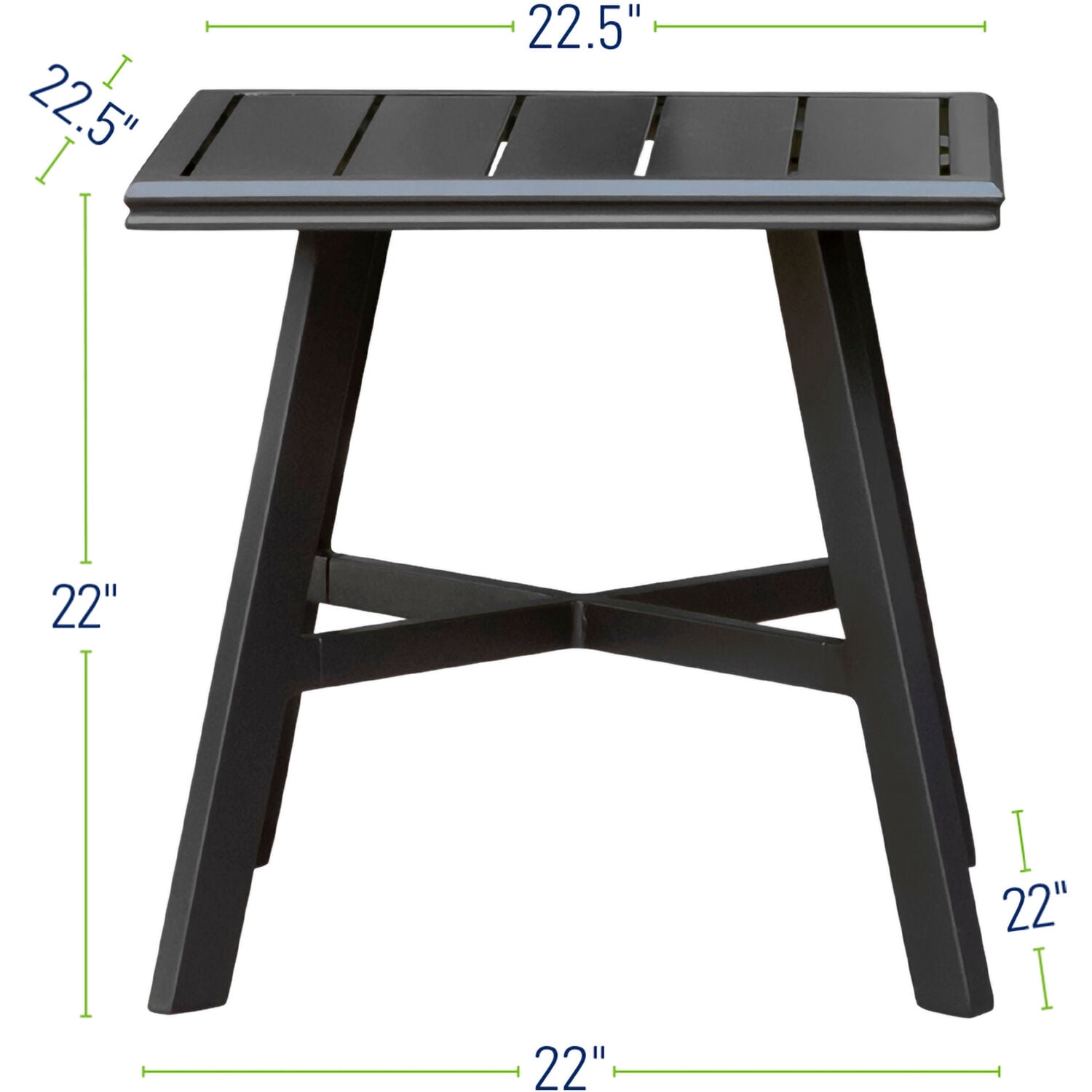Hanover All-Weather Commercial-Grade Aluminum 22" Square Slat-Top Side Table