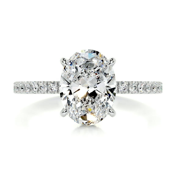 First Jewel 1.9 Ct Oval Cut Hidden Halo Eternity Band Diamond Ring - Lab-Created Simulated Diamond - 14K White Gold Over - Elegant Women's Engagement Ring - Perfect Gift for Wedding and Anniversary