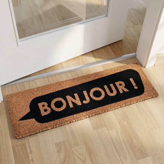 Evideco Natural Black Bonjour Natural Coir Door Mat 30x10 Inches - Indoor Outdoor - Front Door Mat for Entryway, Porch, Patio