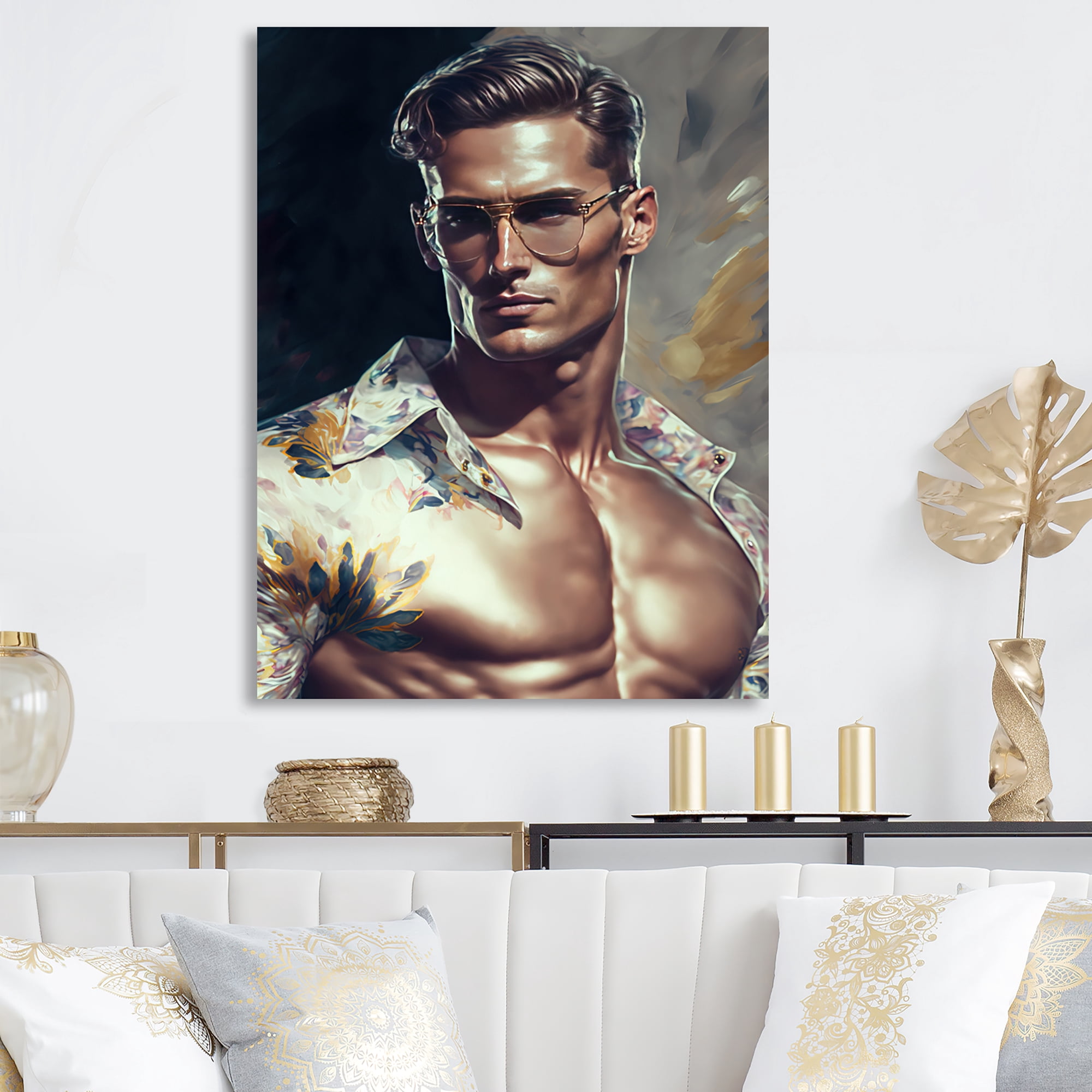 Designart Fashion Muscular Man With Sun Glasses VII Canvas Wall Art