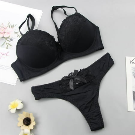 Women s Underwire Lace Bras Pu Sh Up Bra and Bikini Pan Ties Sets