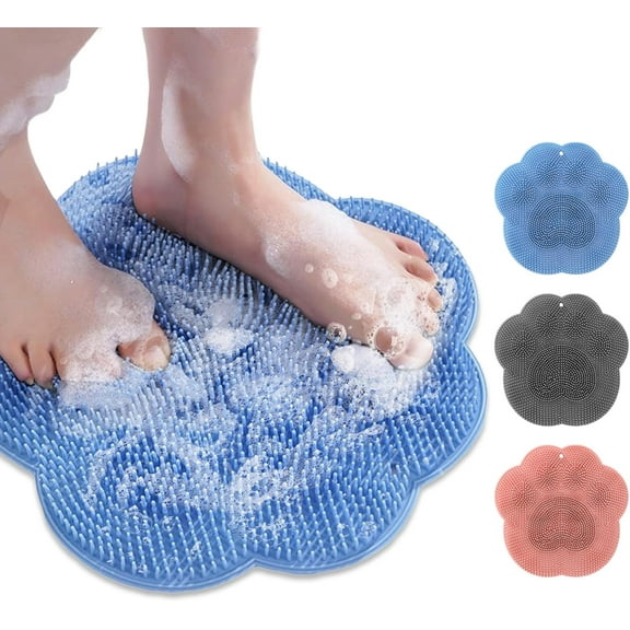 Shower Foot Scrubber Mat, Foot Scrubber in Shower, Back Washer Exfoliating Bath Wash Pad, Silicone Shower Foot Scrubber Mat, Upgraded Shower Foot Massager Mat with Non-Slip Suction Cup (Blue)