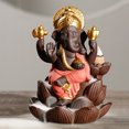 thumbnail image 2 of EeaseMX Quemador de incienso de cerámica con reflujo de Buda Ganesha, figura hecha a mano, estatua de dios elefante, soporte para incienso para el hogar, color rojo, 2 of 7