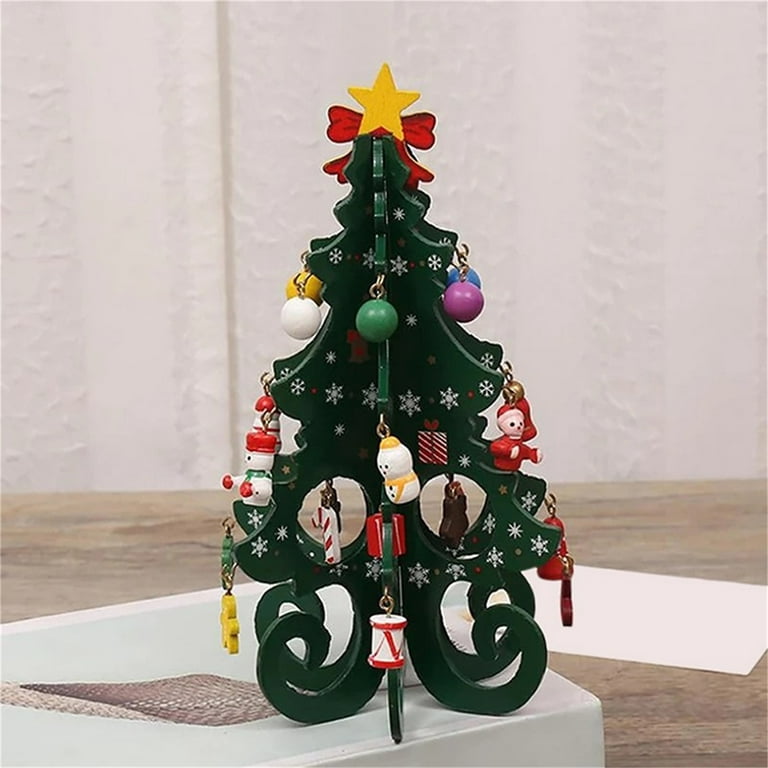 allshope Wood Christmas Tree Decor, Cute Standing Desk Ornament Home Office  Party Favor Gift