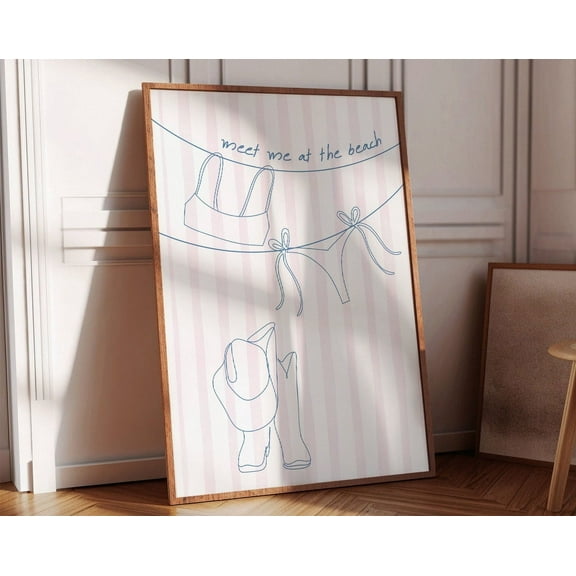 Meet Me At The Beach, Trendy Bikini Poster, Coastal Cowgirl Print, Beachy Wall Art, Girly Western, Cute Apartment Aesthetic ,Decor For Living Room Bedroom, 8x12 UNFRAMED