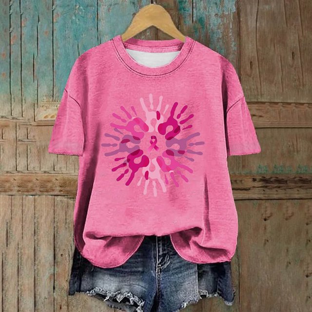 Puntoco Blusas casuales de moda para mujer, camisetas estampadas con cuello redondo, blusas de manga corta