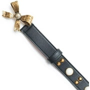 Gucci Studded leather belt metal bow hibiscus red black Belt Moon Pearl Italy New