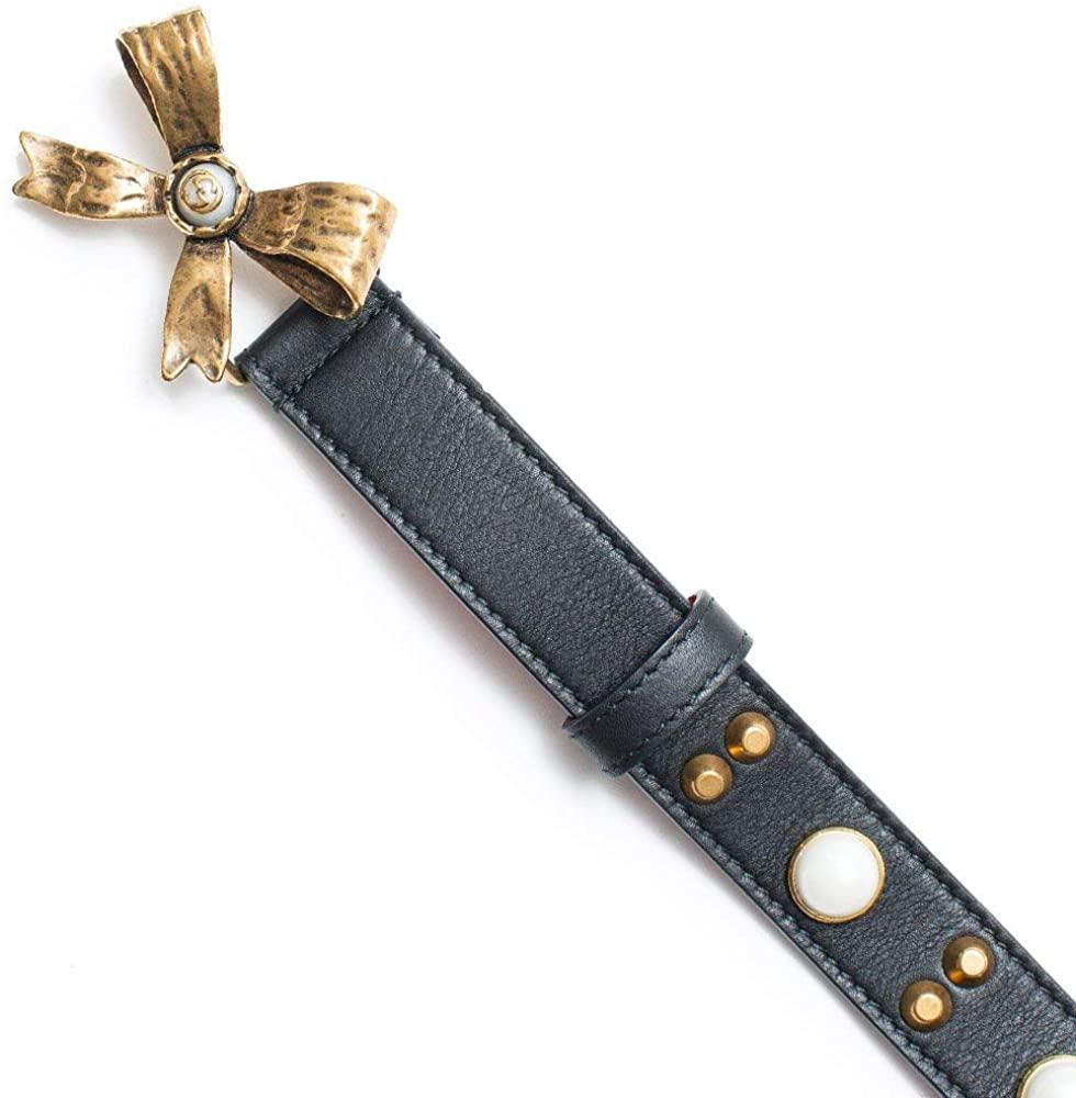 Gucci Studded leather belt metal bow hibiscus red black Belt Moon Pearl Italy New - image 2 of 4