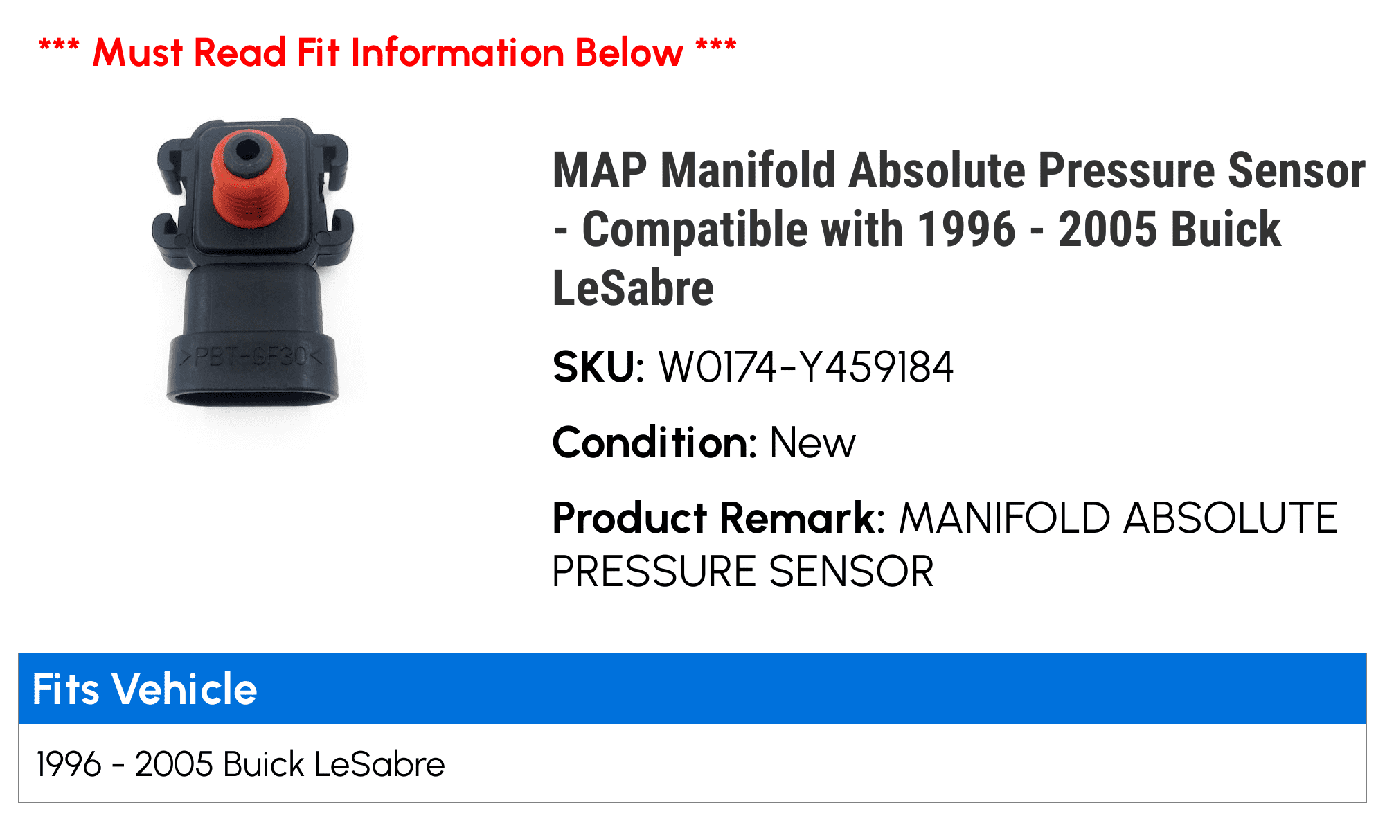MAP Manifold Absolute Pressure Sensor - Compatible with 1996 - 2005 Buick LeSabre 1997 1998 1999 2000 2001 2002 2003 2004