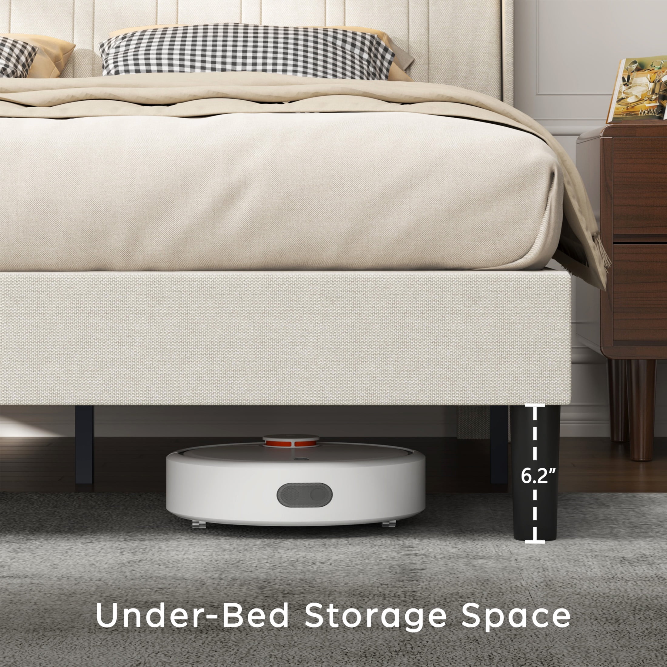 Noble House Sora Twin Size Upholstered Platform Bed Frame with USB Ports, Wood Slats Support, Beige