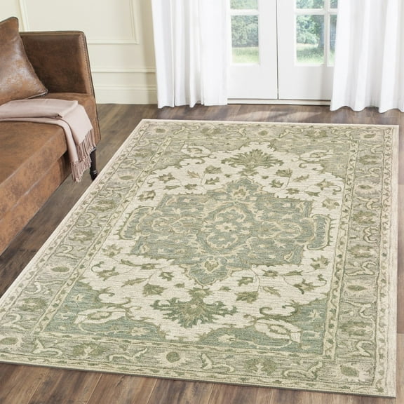 5â€™ x 8â€™ Green and Cream Medallion Area Rug