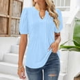 thumbnail image 2 of Womens Shirts Summer V Neck Tops Puff Short Sleeve T Shirt Pleated Floral Printed Tunic Blouse Shirts Womens Tops, 2 of 7