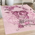thumbnail image 1 of Grunge Decorative Rug, Skull and Flowers Day of the Dead Mexican Traditional Celebration Symbolic Art, Quality Carpet for Bedroom Dorm and Living Room, 6 Sizes, Pale Pink, by Ambesonne, 1 of 4