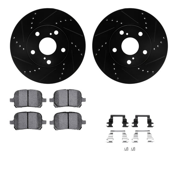 Dynamic Friction Company Front Brake Rotors-Drilled and Slotted-Black with 5000 Advanced Brake Pads includes Hardware 8512-76053