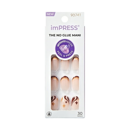 KISS imPRESS Press on Nails, Design, Love Words, Brown, Short Oval, 30 Count