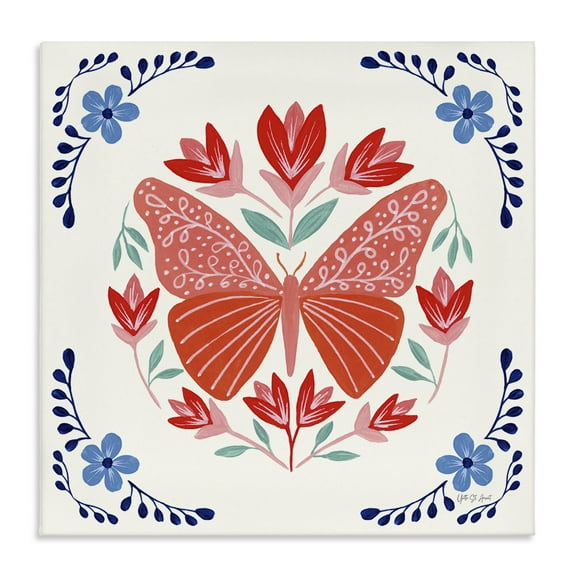 Stupell Industries Orange Folk Butterfly Insects Painting Wrapped Canvas Art Print Wall Art, 17 x 17