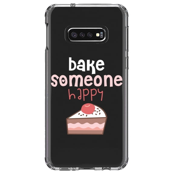 DistinctInk Clear Shockproof Hybrid Case for Samsung Galaxy S10e (5.8" Screen) - TPU Bumper Acrylic Back Tempered Glass Screen Protector - Bake Someone Happy