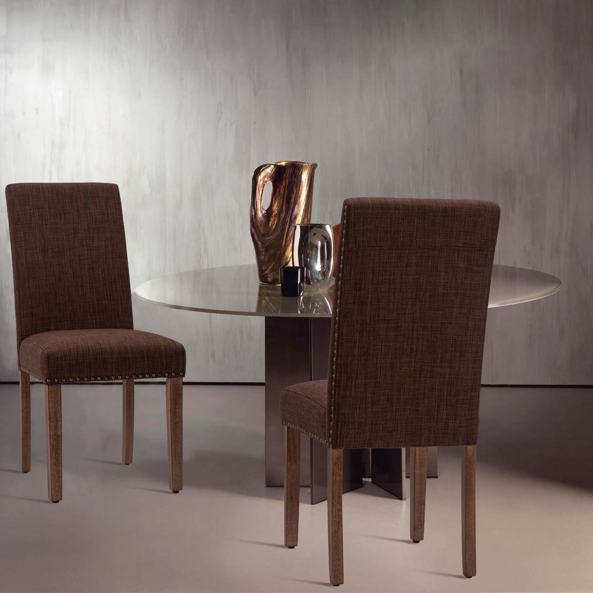 Dining Chairs Set of 2 Fabric Dining Chairs with Nailhead for Home,Brown