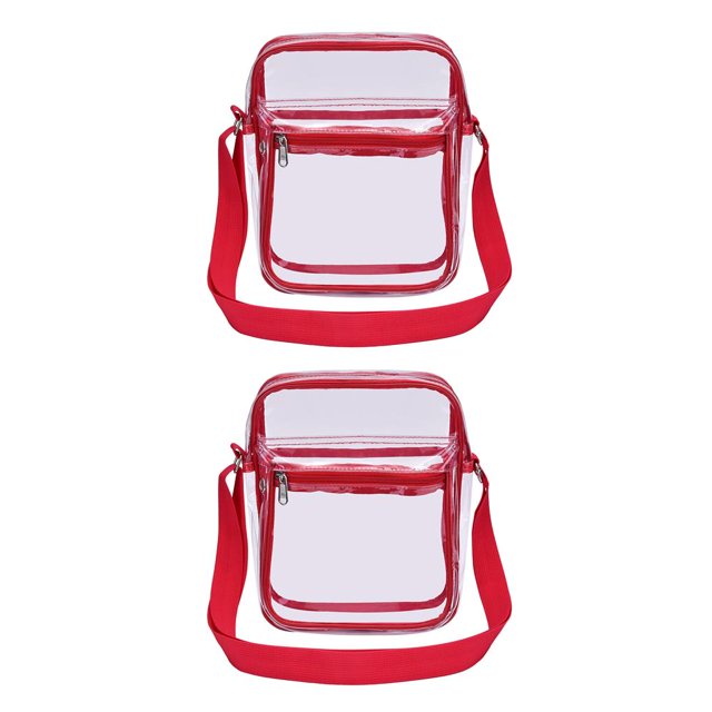Sonducket Bolso de hombro transparente de PVC, bandolera con doble cremallera, organizador de estuche de viaje informal, bolsos de gran capacidad Rojo 2Conjunto