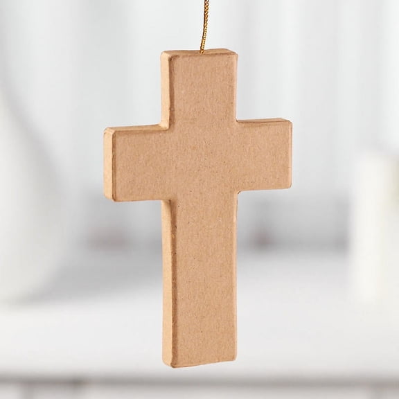 6 Paper Mache Cross Ornaments - Unfinished Canvas for Your Creativity