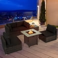 thumbnail image 2 of Patiojoy 6 PCS Patio Wicker Furniture Set With 30" Gas Fire Pit Table 50,000 BTU Black Cushions, 2 of 9