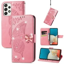 Dteck Case for Samsung Galaxy A53 5G,Magnetic Leather Card Holder Wallet Case Diamond Glitter Bling Butterfly Patterned Kickstand Flip Shockproof Cover,Pink