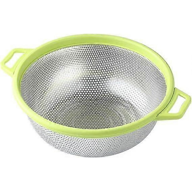 Stainless Steel Colander With Handle and Legs, Large Metal Green Strainer for Pasta, Spaghetti, Berry, Veggies, Fruits, Noodles, Salads, 5-quart 10.5