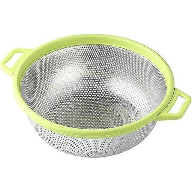 Stainless Steel Colander With Handle and Legs, Large Metal Green Strainer for Pasta, Spaghetti, Berry, Veggies, Fruits, Noodles, Salads, 5-quart 10.5