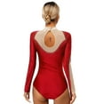 thumbnail image 2 of Zaldita Womens Glittery Gymnastics Latin Dance Leotard Sheer Mesh Keyhole Ballet Bodysuits Top Red M, 2 of 6