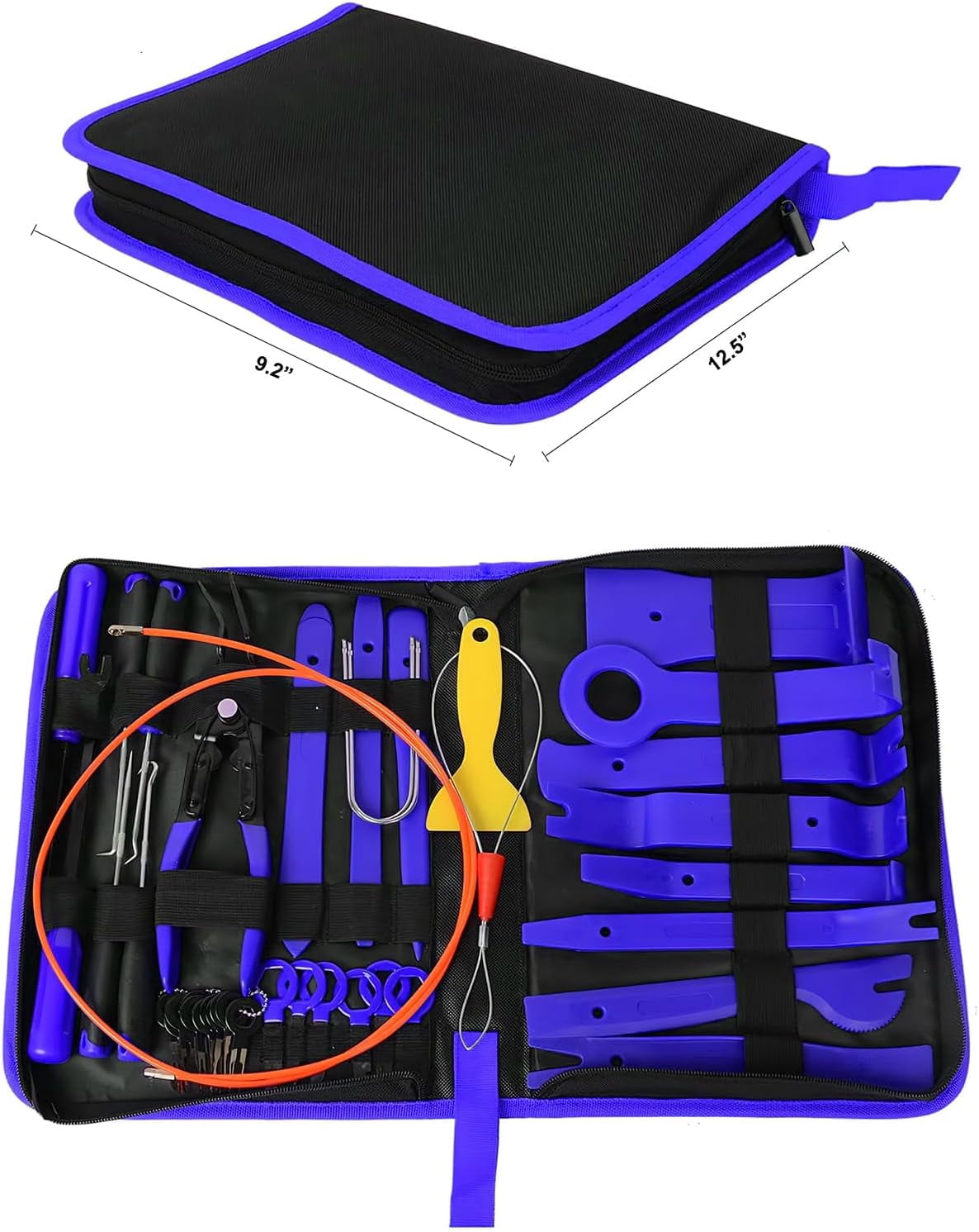 GOOACC 40Pcs Trim Removal Tool,Auto Terminal Removal Key Tool,Auto Clip Pliers Stereo Removal Tools,Car Upholstery Repair Removal Kit,Precision Hook and Pick Set,Wiring Threader,Car Film Scrape-Blue