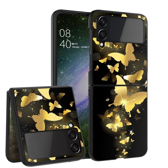 ANJ  Hard Protective Printed Case Cover Compatible with Samsung Galaxy Z Flip 4 - Golden Butterfly