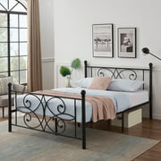 Full Size Victoria Platform Bed Frame with Headboard and Footboard, Metal Material Slats Support & Under Storage Space, Black