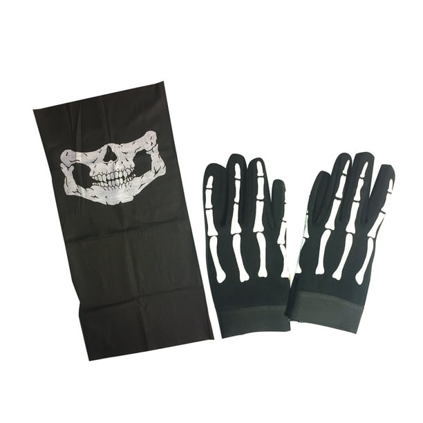 Skull Skeleton Mechanic Gloves & Half Skull Face Mask Heavy Duty Biker