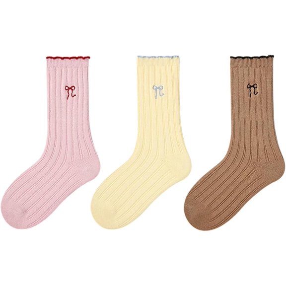 Toddler Girl Crew Socks Soft Breathable Ruffle Socks Moisture Wicking 3 Pairs