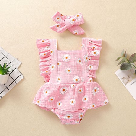 

Herrnalise Toddler Girls Kids Jumpsuit One Piece Newborn Infant Baby Girls Ruffle Floral Print Backless Romper Bodysuit+Headbands