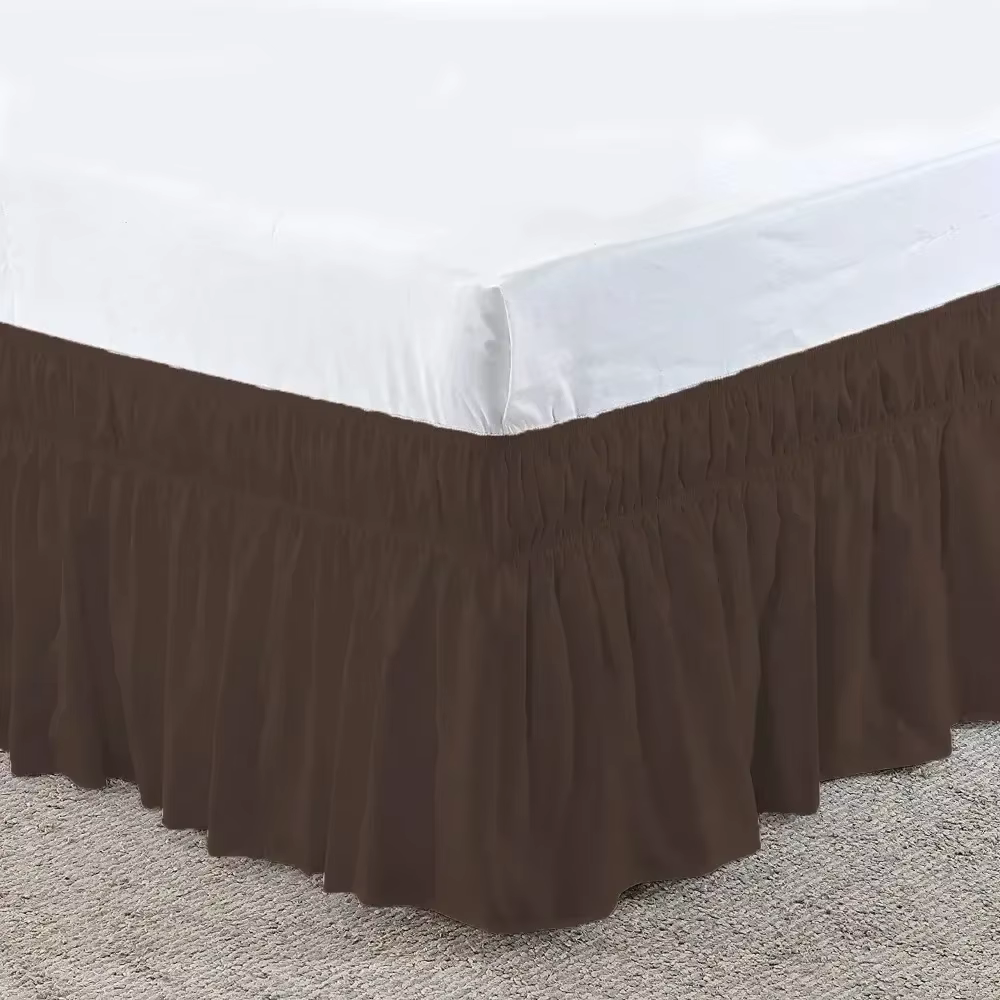Dark Coffee, variant on AIGIA Elastic Wrap Around Bed Skirt Dust Ruffle Smooth Soft Bed Frame Cover 15-inch Drop Easy To Put On