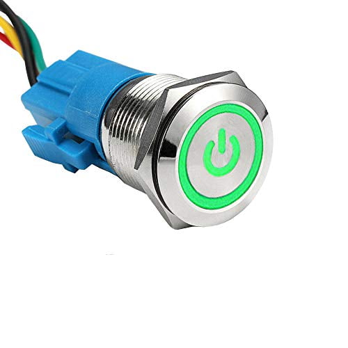 ESUPPORT Momentary 19mm 12V 5A Blue LED Light Angel Eye Metal Push Button Toggle Switch Socket Plug Wire Home Office ESUPPORT Momentary 19mm 12V 5A Blue LED Light Angel Eye Metal Push Button Toggle Switch Socket Plug Wire Home Office