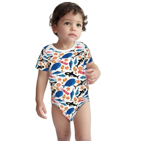 

Fotbe Cute Sea Animals Pattern Unisex-baby Short-sleeve Bodysuit Short Sleeve Bodysuits One-piece 100% Organic Cotton for Infant Baby Boys Unisex-2 Years