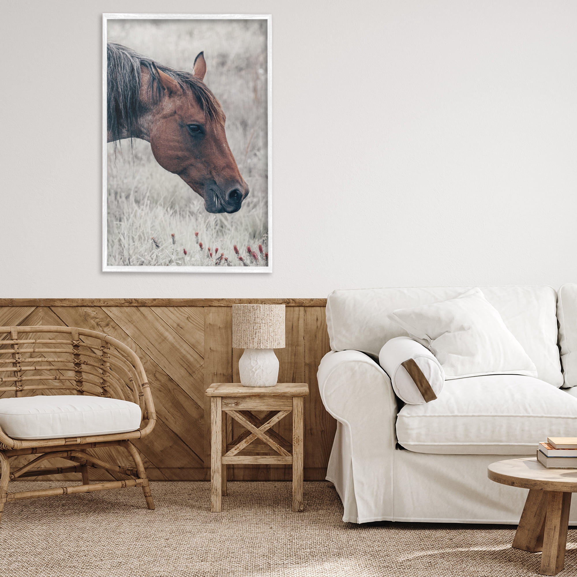 Stupell Industries Mother Horse Grazing in Meadow White Framed Giclee Art, design by Nathan Larson