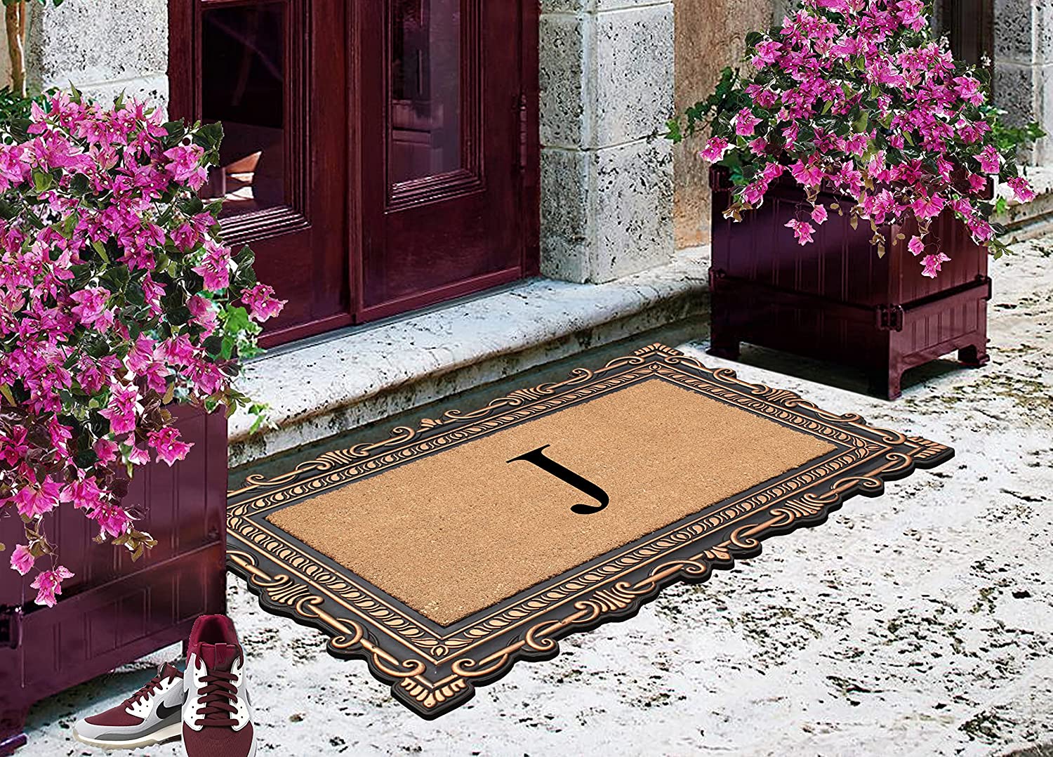 A1HC Natural Rubber & Coir 24x36 Monogrammed Doormat For Front Door, Anti-Shed Treated Durable Doormat for Outdoor Entrance, Heavy Duty, Low Profile, Easy to Clean, Long Lasting Front Porch Entry Rug