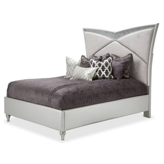 Michael Amini Melrose Plaza Cal. King Velvet Panel Bed in Dove Gray