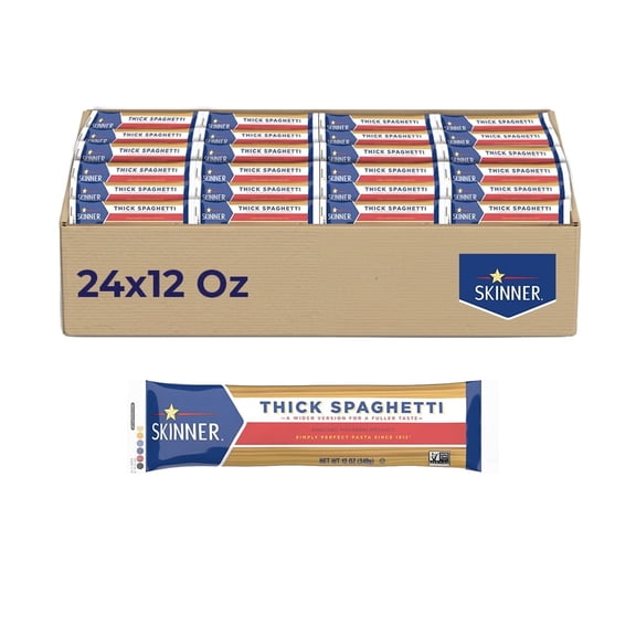Skinner Thick Spaghetti Pasta, 24 Pack (12 oz Each) – Pantry Staple for Hearty Meals & Everyday Cooking