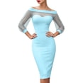 thumbnail image 2 of ClodeEU Women's Off Shoulder Mesh 3/4 Sleeve Sweetheart Midi Bodycon Pencil Dress,Elegant Cocktail Wedding Guest Evening Gown Sky Blue,Women's Plus XL, 2 of 5