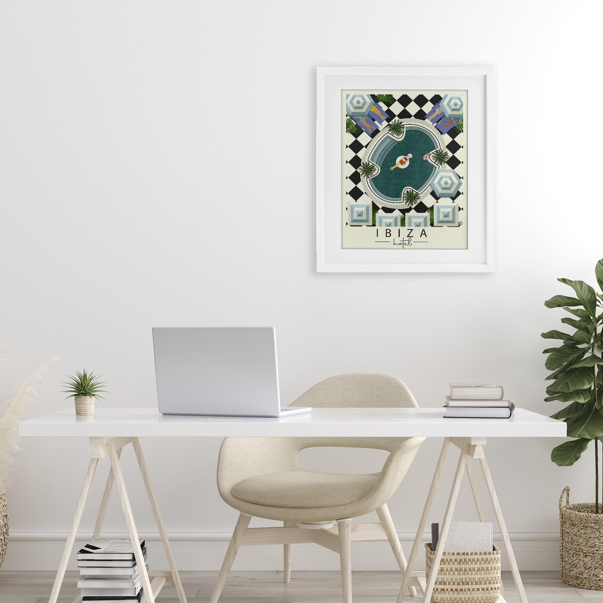 Stupell Industries Ibiza Hotel Aerial Pool White Framed Print Under Glass, design by Jen Bucheli
