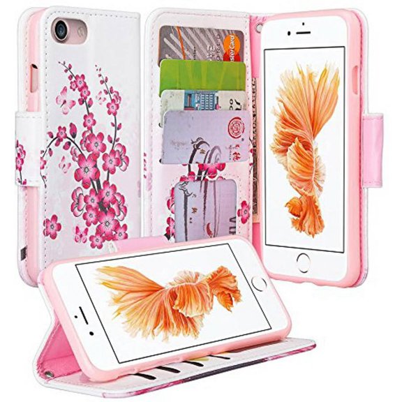 Sumaclife Design Wallet Case for iPhone 7 Plus, Cherry Blossom