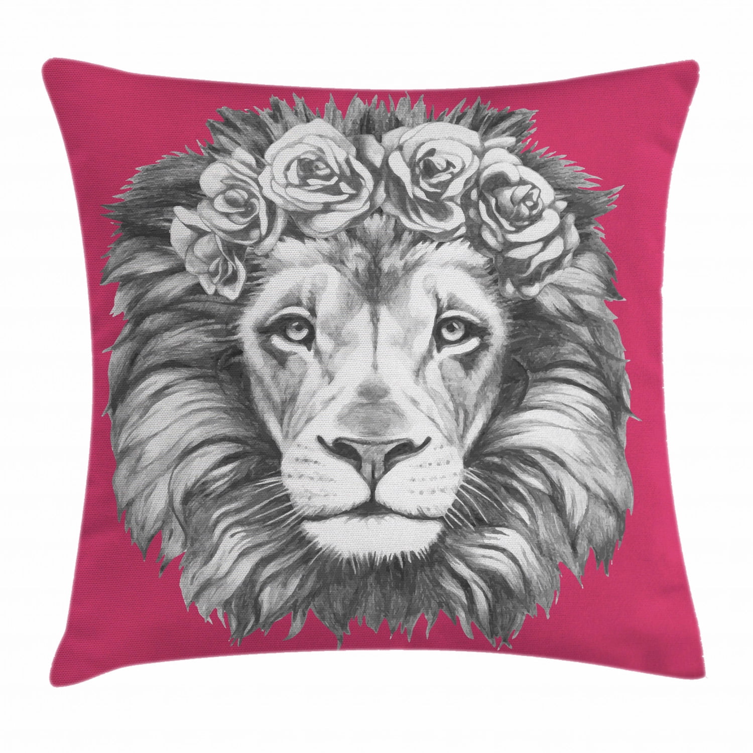 Lion Throw Pillow Cushion Cover, Portrait of an Exotic African Safari