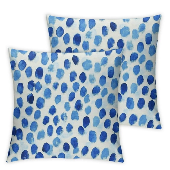 White and Blue Dot Pillow Covers Watercolor Brushstroke Polka Dot Throw Pillows Case Boho Blue Square Decor Cushion Cover for Patio Furniture Bedroom Outdoor 2 Packs